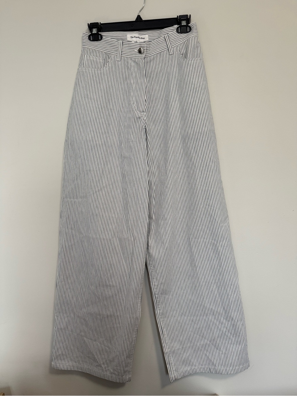 The Frankie Shop Black Pinstripe Wide-Leg Pants on White